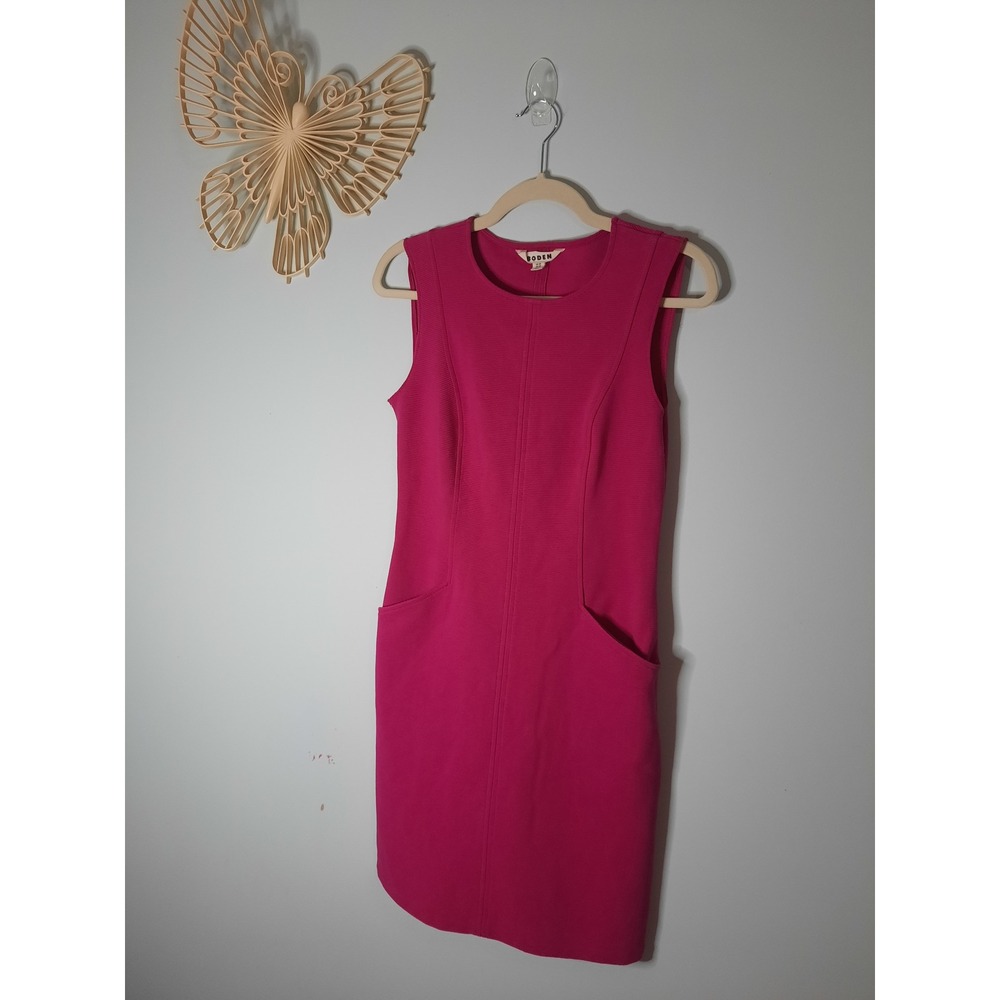 Boden Pink Ottoman Ribbed Sleeveless Shift Dress with Pockets US 0R